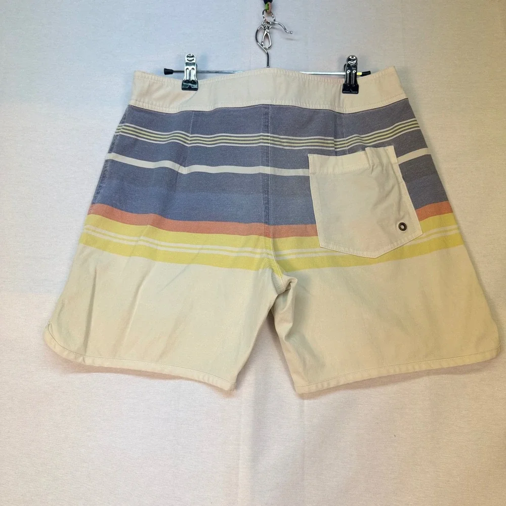 Marine Layer Mens Retro Striped Board Shorts Cream Blue Yellow Size 30